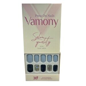 Vamony Salon Quality Press-On Nails No Glue Needed Blue Holographic 30 piece kit